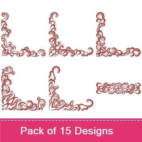 Redwork Feather Borders and Corners