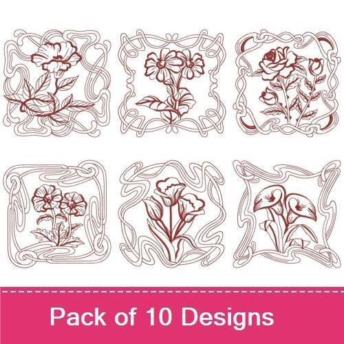 Redwork Art Nouveau Flowers 1