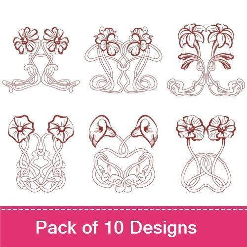 Redwork Art Nouveau Flowers 2