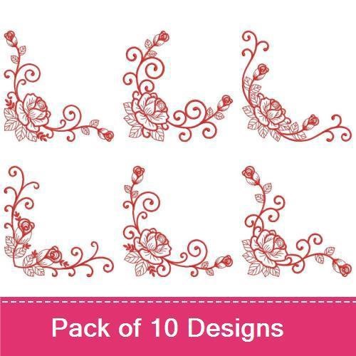 Redwork Rose Corners