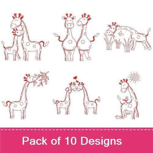 Redwork Cute Giraffes