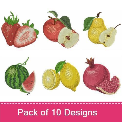 Fresh Fruit Embroidery Designs Bundle – Strawberry, Lemon, Apple, Pomegranate & More (10 Designs)