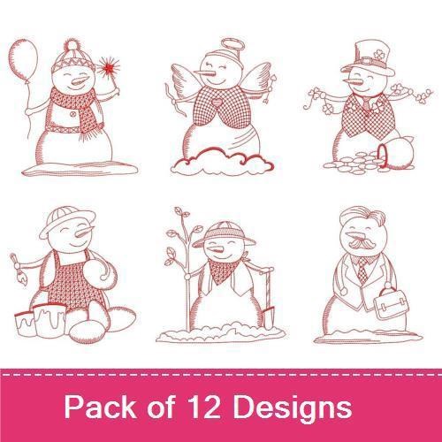 Redwork Calendar Snowmen Doll