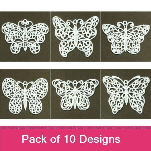 FSL Elegant Lace Butterflies Embroidery Designs Bundle (10 Designs)