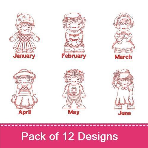Redwork Months of the Year