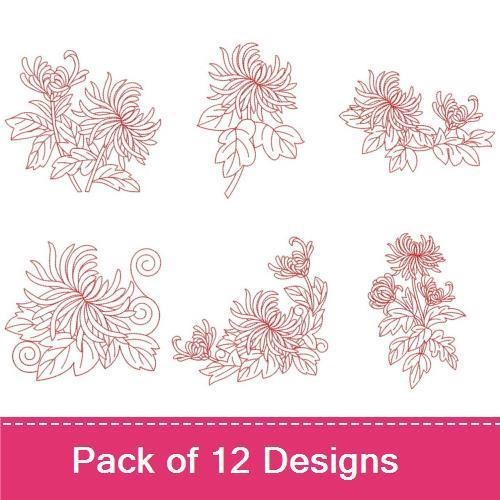 Redwork Chrysanthemum