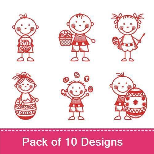 Redwork Stick Easter Kid