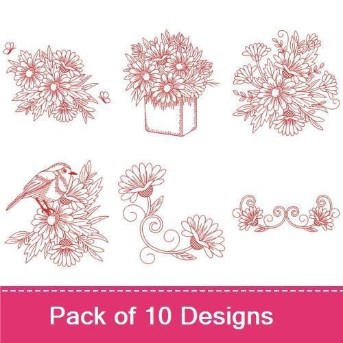Redwork Flowers 4