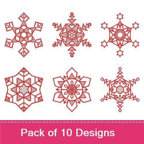 Redwork Snowflakes Embroidery Designs Bundle – Star, Ornate, Floral & More (10 Designs)