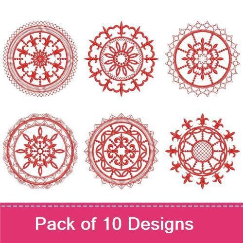 Redwork Elegant Mandala Embroidery Bundle – Floral, Stars, Spiral & More (10 Designs)