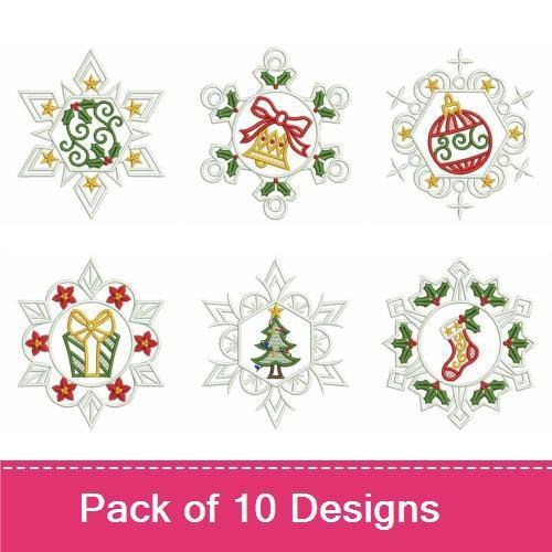 Christmas-Themed Embroidery Bundle – Christmas Tree, Snowflake Ornament, Bell & More (10 Designs)