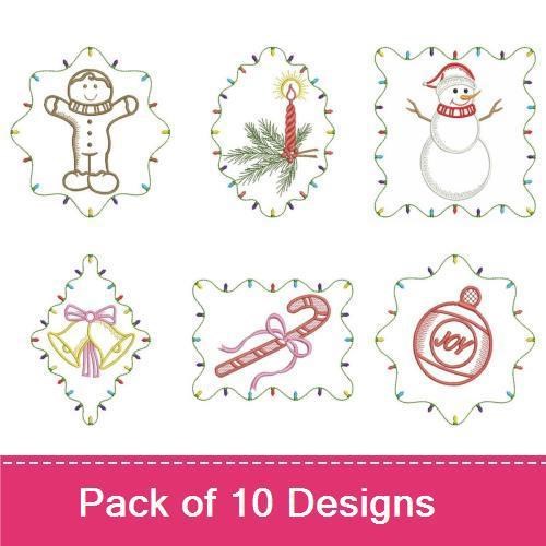 Redwork Classic Christmas Ornaments Embroidery Designs Bundle – Snowman, Gingerbread Man, Candle & More (10 Designs)