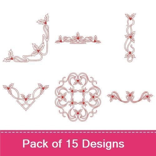 Redwork Christmas Candles & Holly Embroidery Bundle – Candle Holder, Holly Wreath, Candle Arrangement & More (15 Designs)