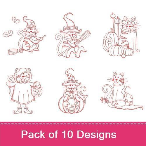 Redwork Halloween Cats