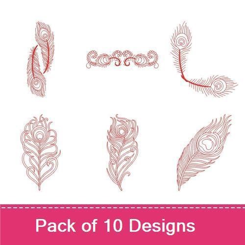 Redwork Elegant Peacock Feather Embroidery Bundle – Peacock Profile, Ornate Feather Design, & More (10 Designs)