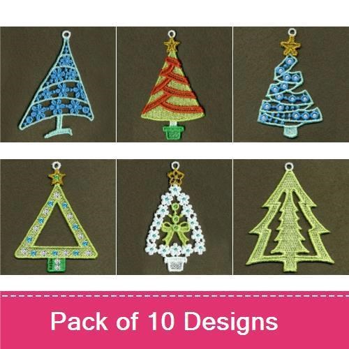FSL Delicate Christmas Trees Embroidery Bundle – Lace Christmas Tree, Geometric Tree, Striped Tree & More (10 Designs)
