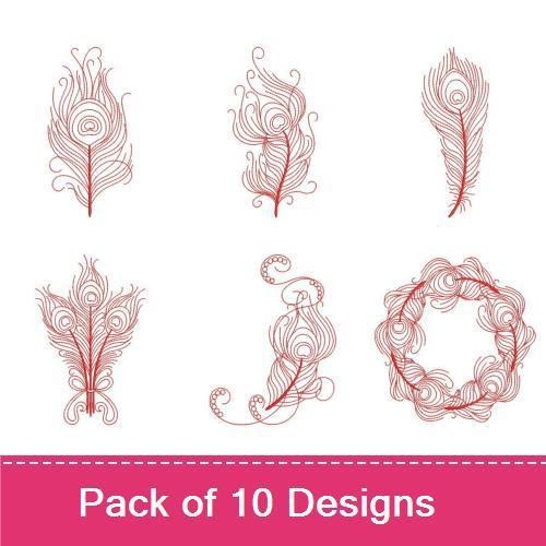 Redwork Peacock Feather Embroidery Bundle – Elegant Feathers & Intricate Detailing (10 Designs)