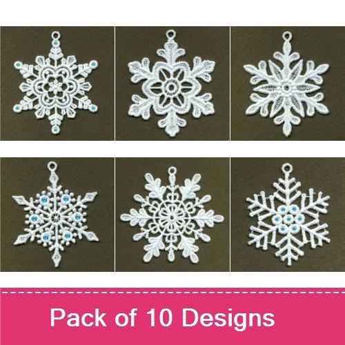 FSL Elegant Snowflake Ornaments Embroidery Bundle – Intricate Lace Styles & More (10 Designs)