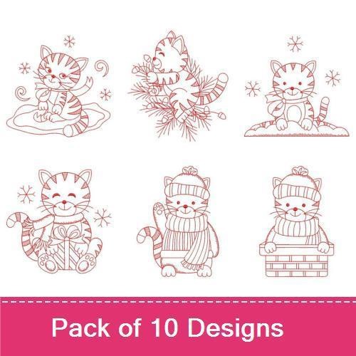 Redwork Christmas Cats 001
