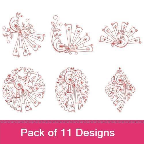 Redwork Folk Art Bird 001