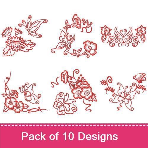 Redwork Dancing Butterflies