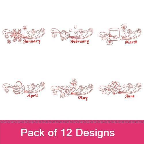 Redwork Month Borders