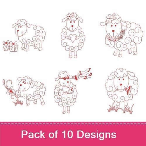 Redwork Cute Sheep 001