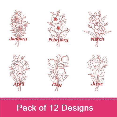 Redwork Month of the Flowers