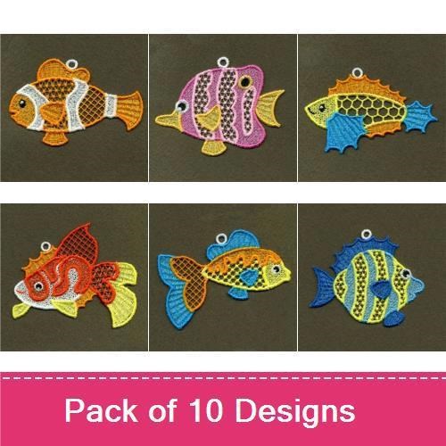 FSL Tropical Fish Embroidery Bundle – Clownfish, Blue Tropical Fish, Yellow Tropical Fish & More (10 Designs)