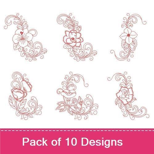 Redwork Assorted Flowers