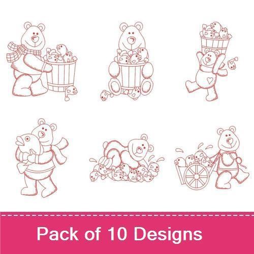 Redwork Bear and Fish