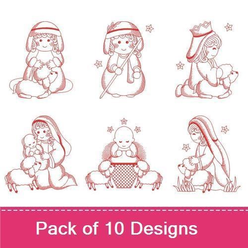 Redwork Cute Nativity