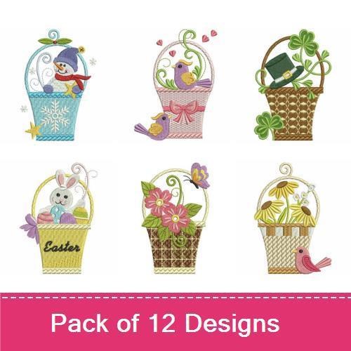 Easter & Spring Basket Embroidery Bundle – Seasonal Designs (12 Designs)