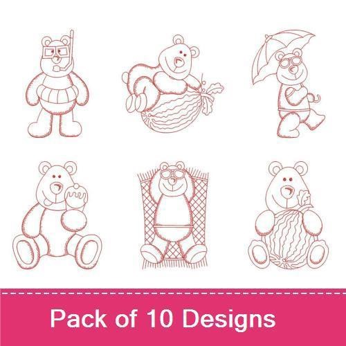 Redwork Summer Bears