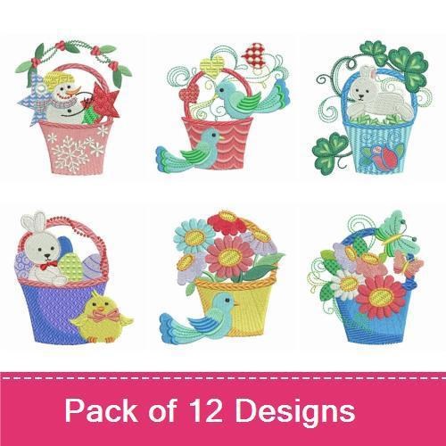Seasonal Holiday & Nature Basket Embroidery Bundle – Festive Designs (12 Designs)