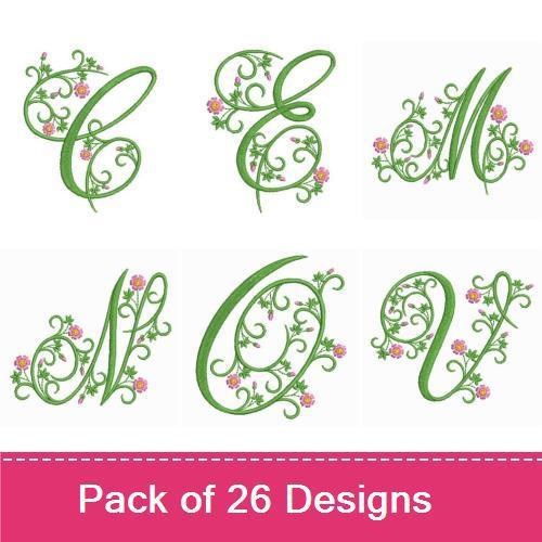 Floral Vine Alphabet Embroidery Bundle – Floral Vine A, Floral Vine B, Floral Vine C & More (26 Designs)