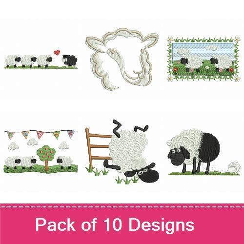 Farm Animal Embroidery Bundle – Happy Sheep, Counting Sheep, Sheep with Heart & More (10 Designs)