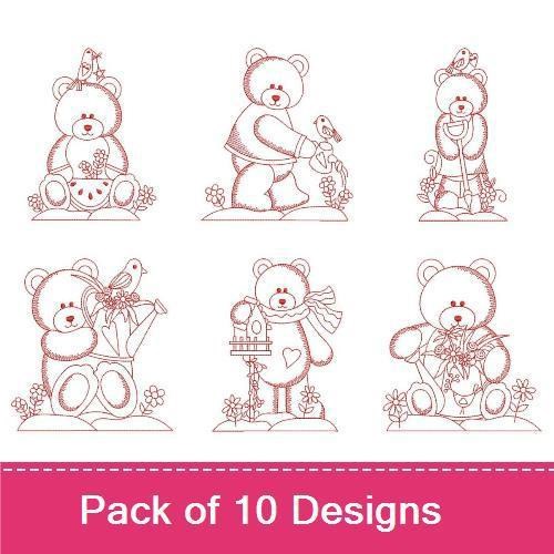 Redwork Garden Bear