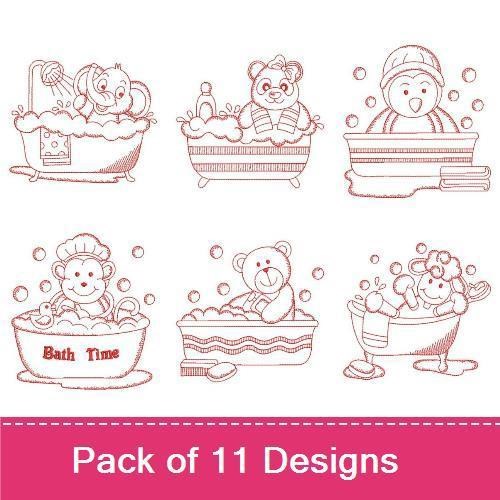 Redwork Bath Time Cuties