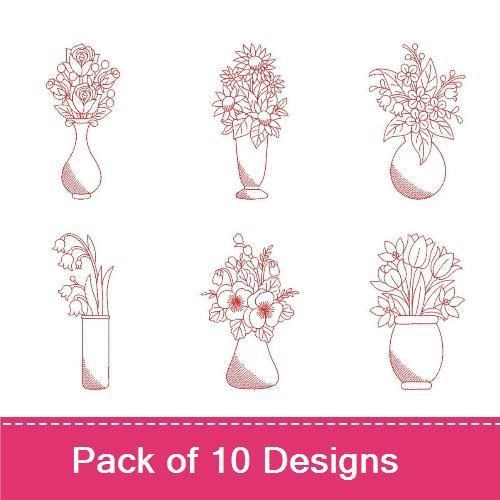 Redwork Flower Vases