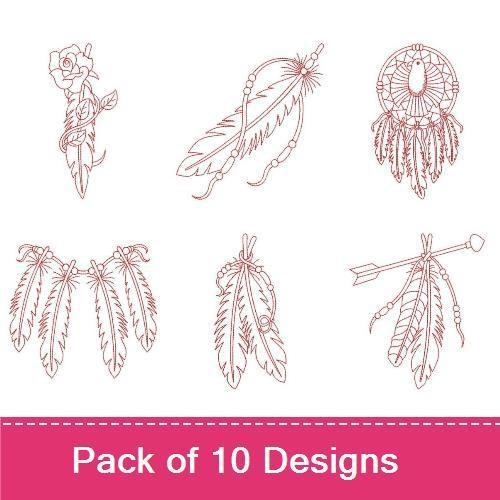 Redwork Indian Feathers