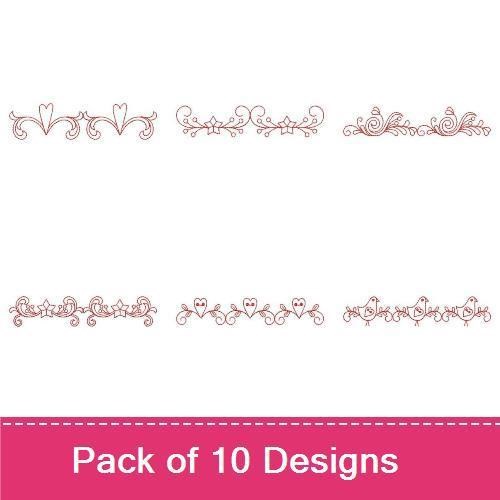 Redwork Bird & Floral Embellishment Embroidery Designs Bundle – Whimsical Bird Border, Floral Swirl Border & More (10 Designs)