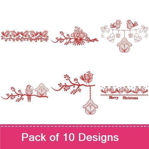 Redwork Rippled Birds