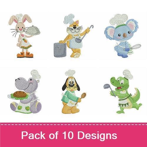 Cute Animal Chefs Embroidery Bundle – Adorable Animal Designs (10 Designs)