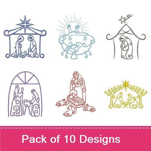 Nativity Scene Embroidery Designs Bundle – Mary & Joseph, Three Wise Men, Angel & More (10 Designs)