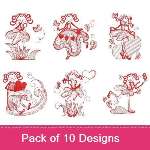 Redwork Valentine Girl