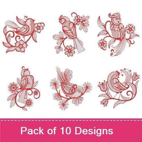 Redwork Rippled Birds