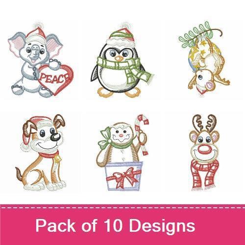 Cute Christmas Critters Embroidery Bundle – Festive Animal Designs (10 Designs)