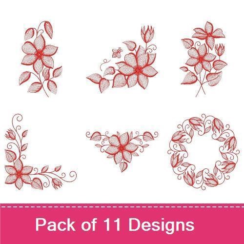 Redwork Rippled Flowers