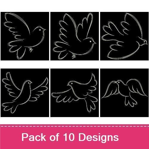 Chalkboard Bird Silhouettes Embroidery Bundle – Bird in Flight, Sitting Bird, Perched Bird & More (10 Designs)